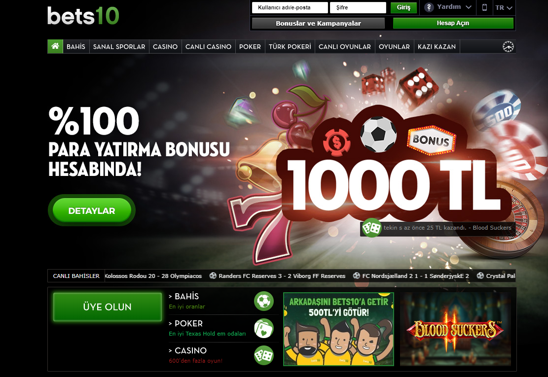 Bets10 'dan 1000 TL Yüzde Yüz Para Yatırma Bonusu